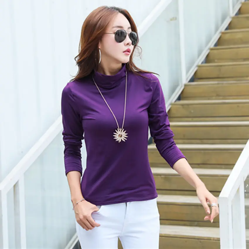 Women's Black Long Sleeve Turtleneck T-Shirt - Image 10