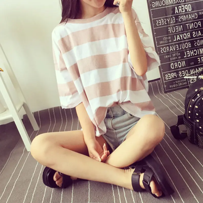 2021 Summer Striped T-Shirt Women Loose Fit Large - Image 4