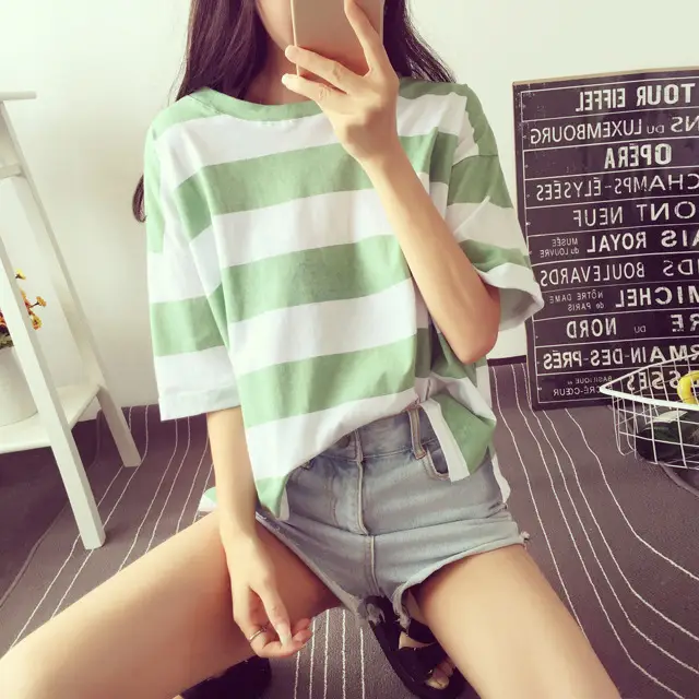 2021 Summer Striped T-Shirt Women Loose Fit Large — feature 10