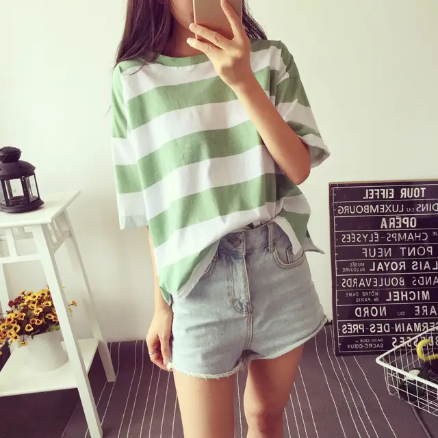 2021 Summer Striped T-Shirt Women Loose Fit Large — feature 11