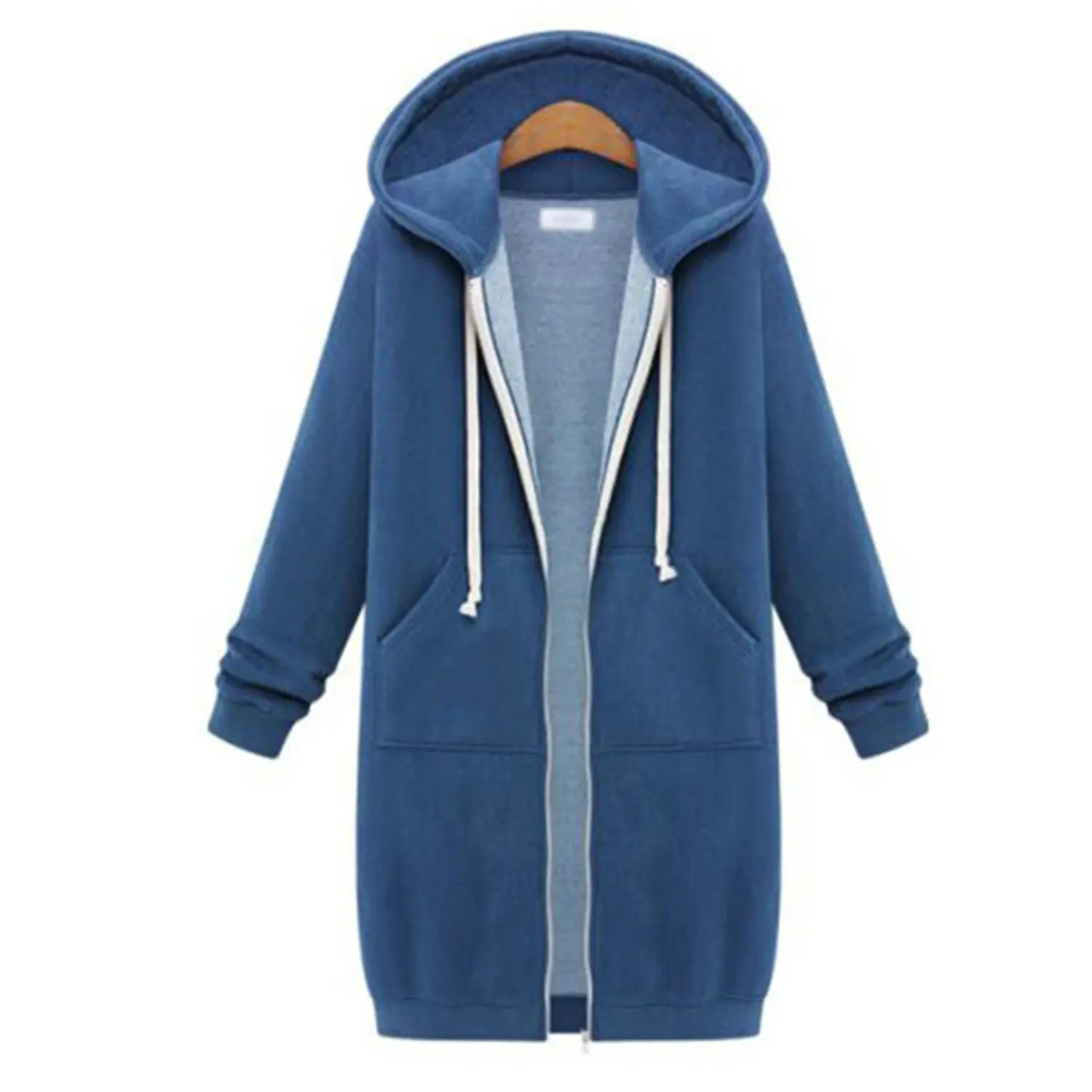Women Grey Velvet Zipper Hoodie Sweatshirt - Image 5