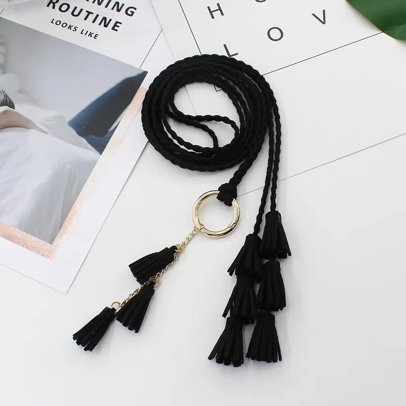 Black Tassel Waist Belt for Women - Image 7
