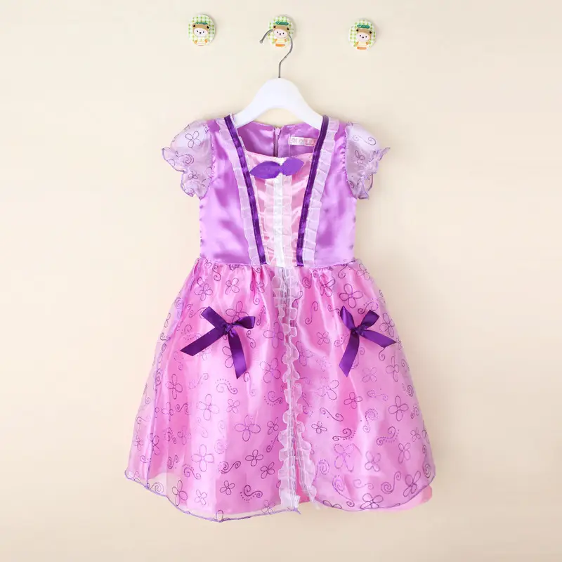 Girls Purple Lace Summer Dress Short Sleeve - Image 3