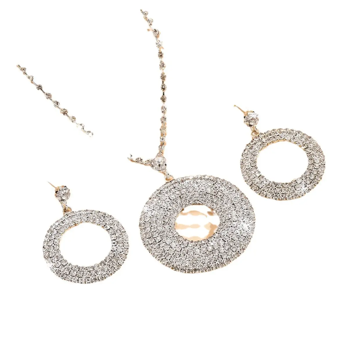 Women's Full Diamond Circle Necklace Set Silver - Image 6