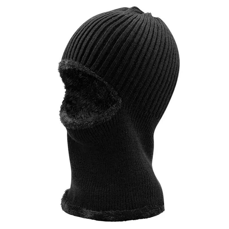 Men Wool Ski Cap Navy Blue Thick Fleece Lined - Image 2