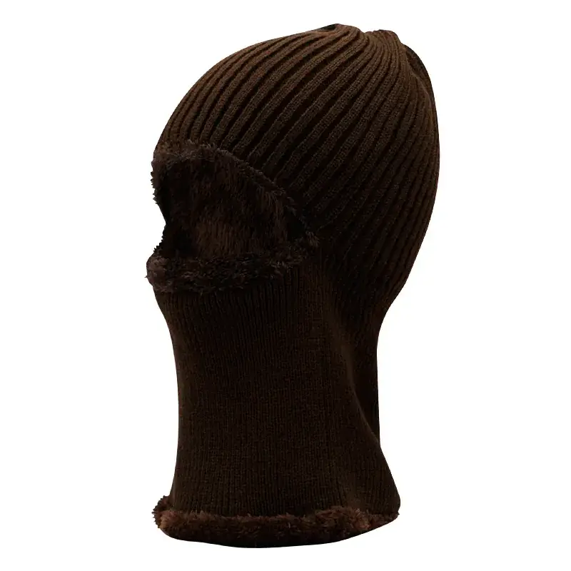 Men Wool Ski Cap Navy Blue Thick Fleece Lined - Image 4