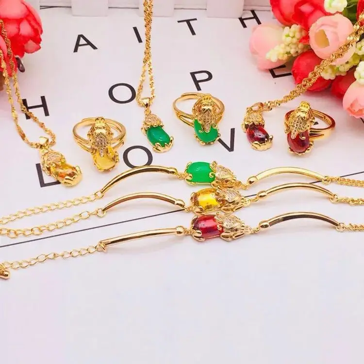 Wholesale Gold Plated Topaz Pendant Bracelet Set - Image 2