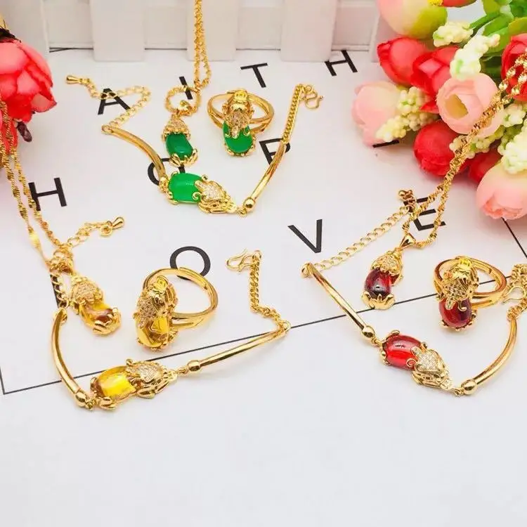 Wholesale Gold Plated Topaz Pendant Bracelet Set - Image 3