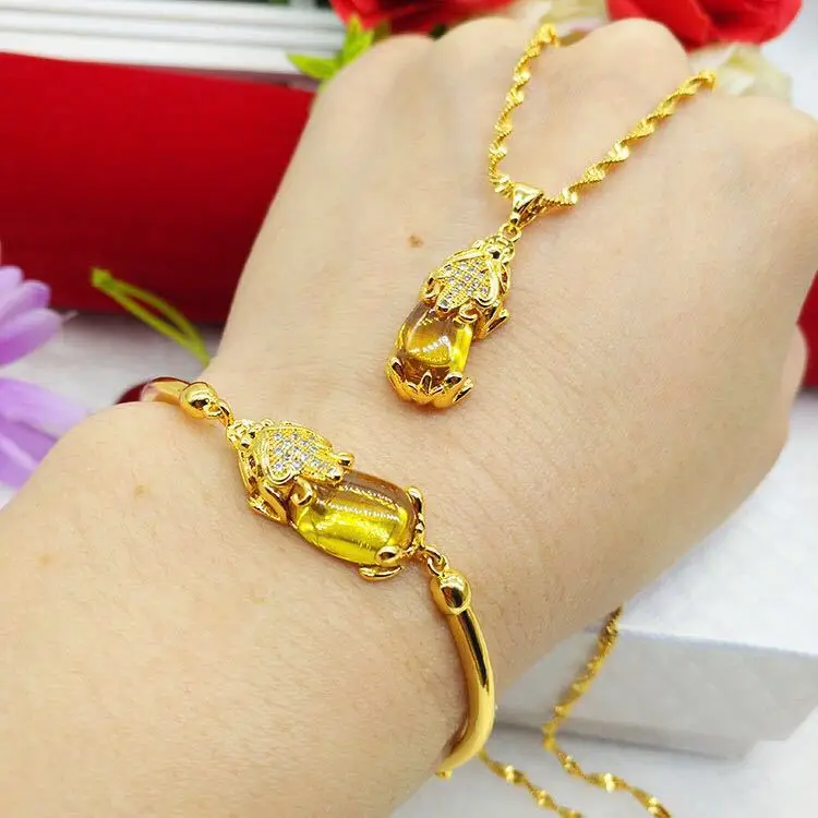 Wholesale Gold Plated Topaz Pendant Bracelet Set - Image 4