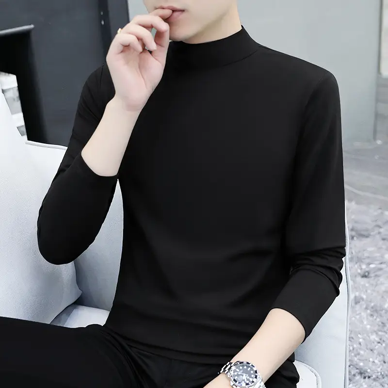 Men Grey Cotton Long Sleeve T-Shirt Mid Neck - Image 28