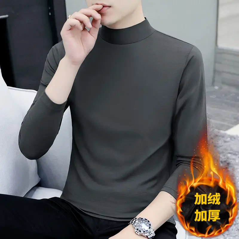 Men Grey Cotton Long Sleeve T-Shirt Mid Neck - Image 12