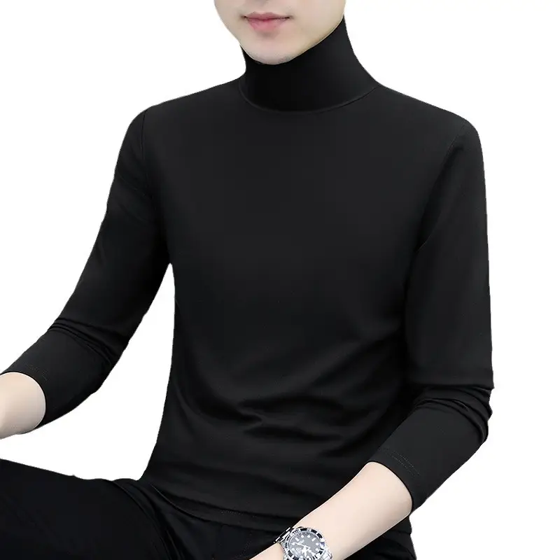 Men Grey Cotton Long Sleeve T-Shirt Mid Neck - Image 30