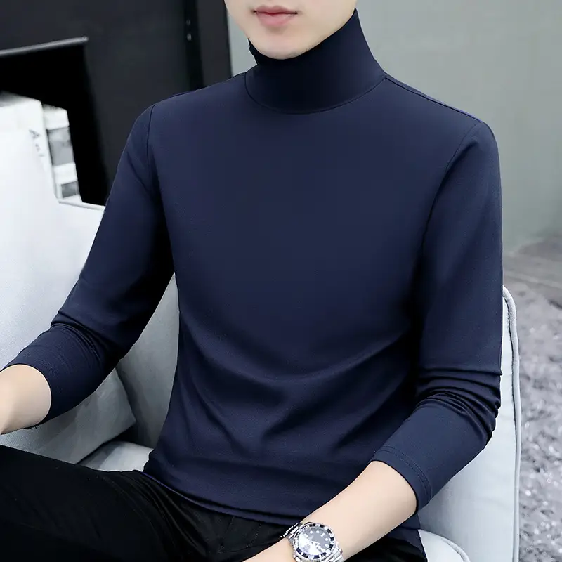 Men Grey Cotton Long Sleeve T-Shirt Mid Neck - Image 10