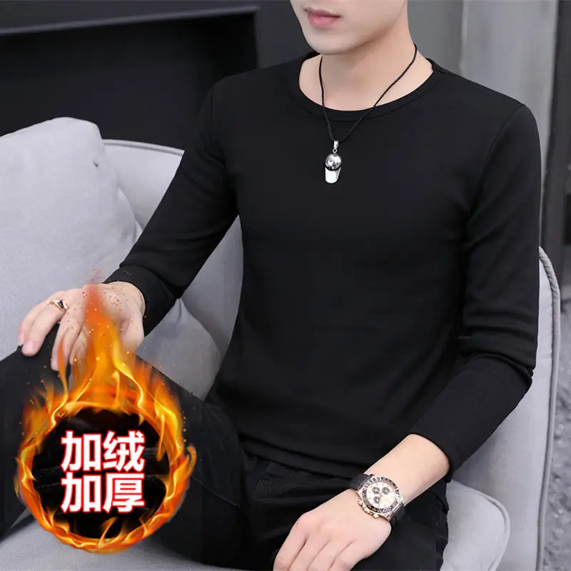 Men Grey Cotton Long Sleeve T-Shirt Mid Neck - Image 17
