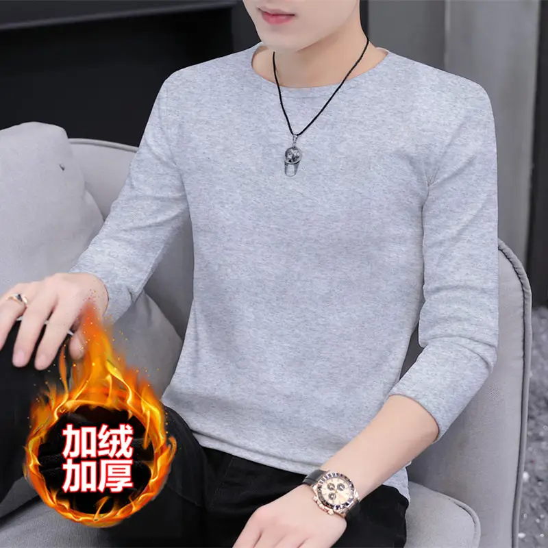 Men Grey Cotton Long Sleeve T-Shirt Mid Neck - Image 19