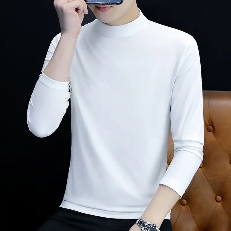 Men Grey Cotton Long Sleeve T-Shirt Mid Neck - Image 2