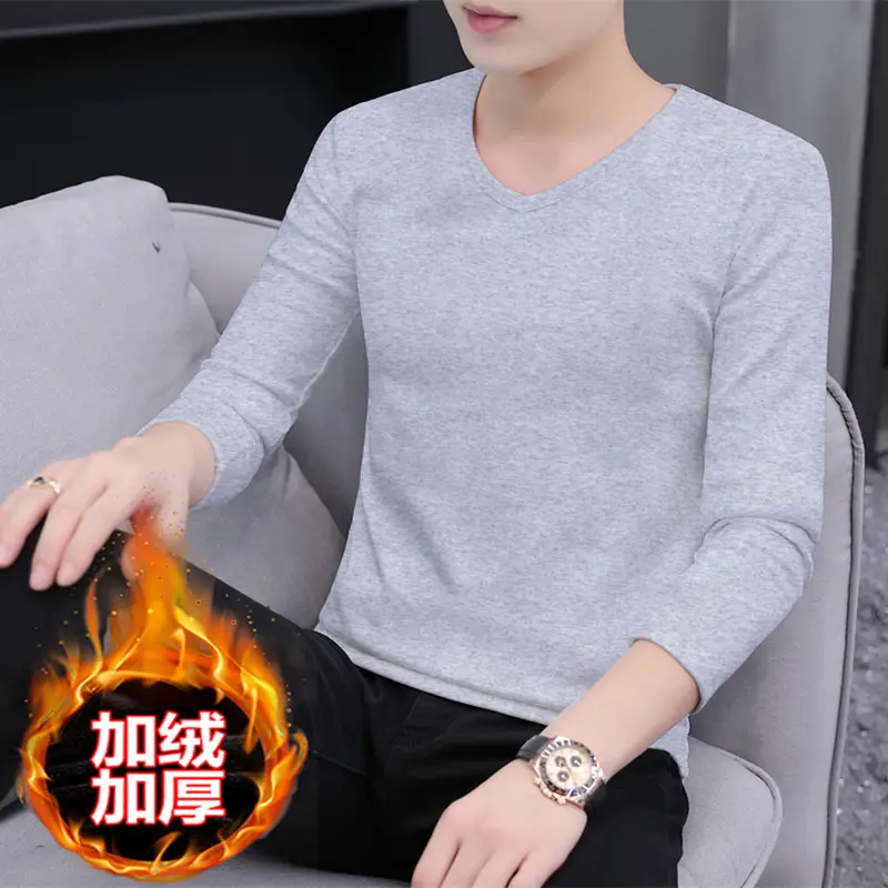 Men Grey Cotton Long Sleeve T-Shirt Mid Neck - Image 24