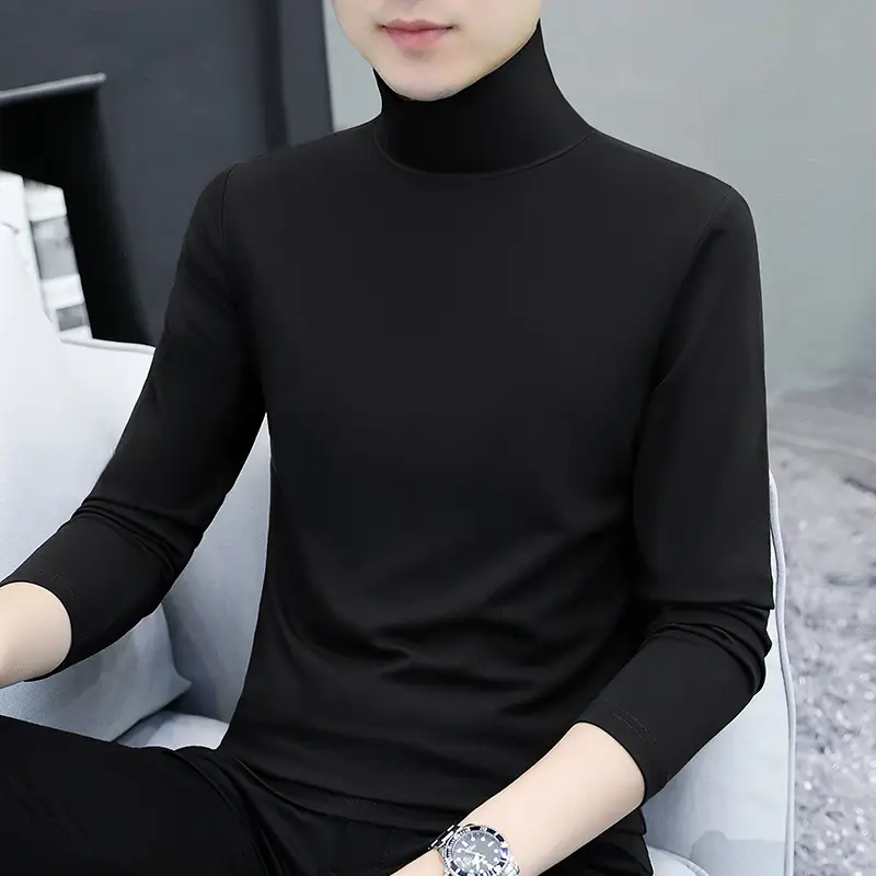 Men Grey Cotton Long Sleeve T-Shirt Mid Neck - Image 6
