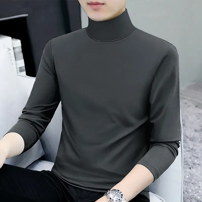 Men Grey Cotton Long Sleeve T-Shirt Mid Neck - Image 8