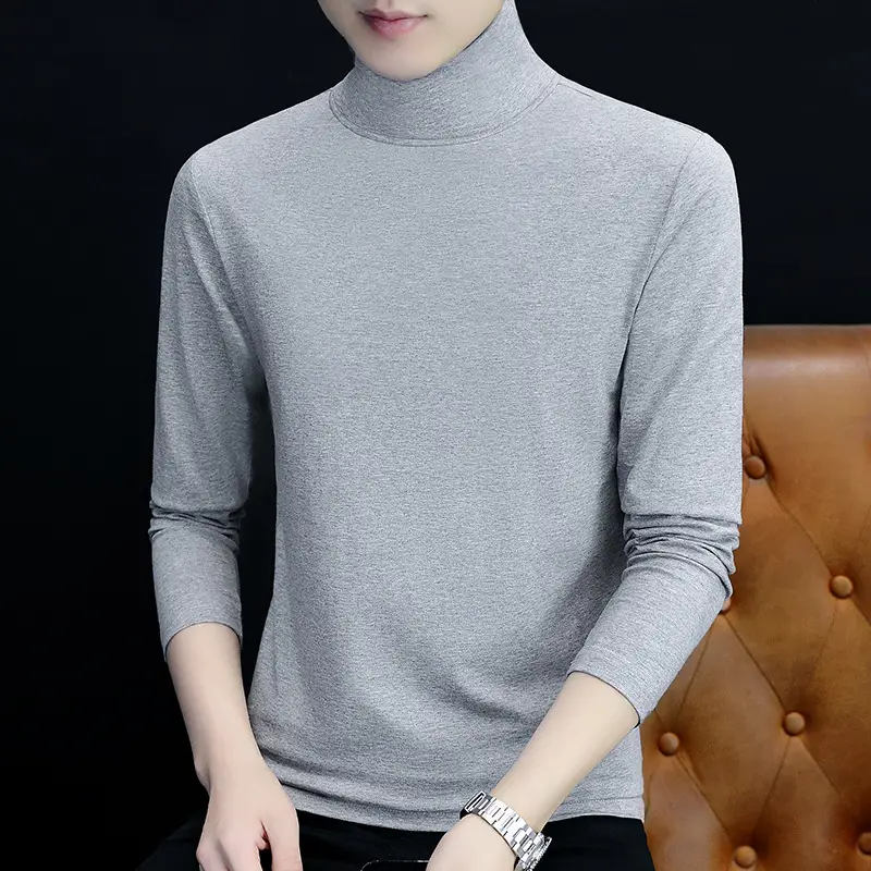 Men Grey Cotton Long Sleeve T-Shirt Mid Neck - Image 9