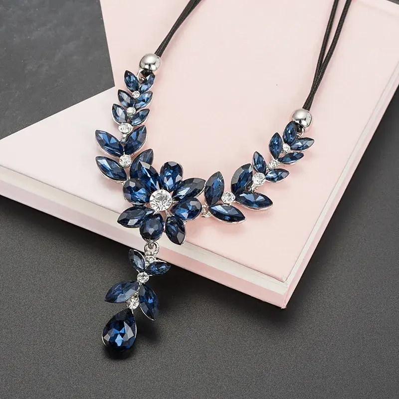 Blue Crystal Flower Necklace for Women - Image 3