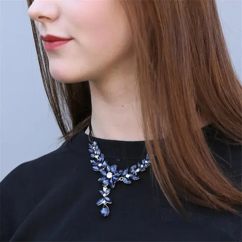 Blue Crystal Flower Necklace for Women - Image 5