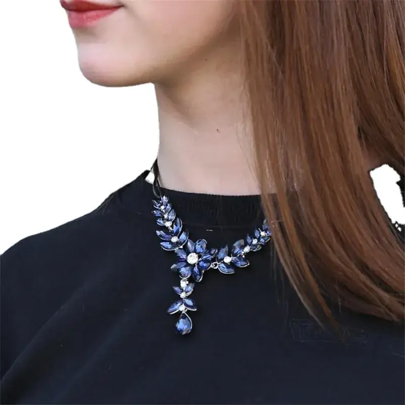 Blue Crystal Flower Necklace for Women - Image 6
