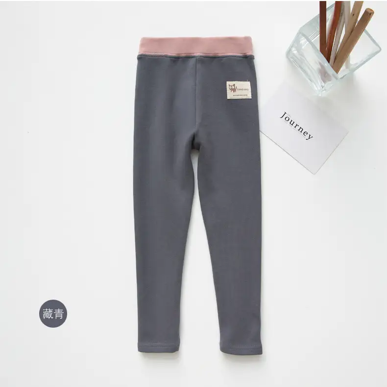 97% Cotton Girls Leggings Pink Grey Contrast - Image 3