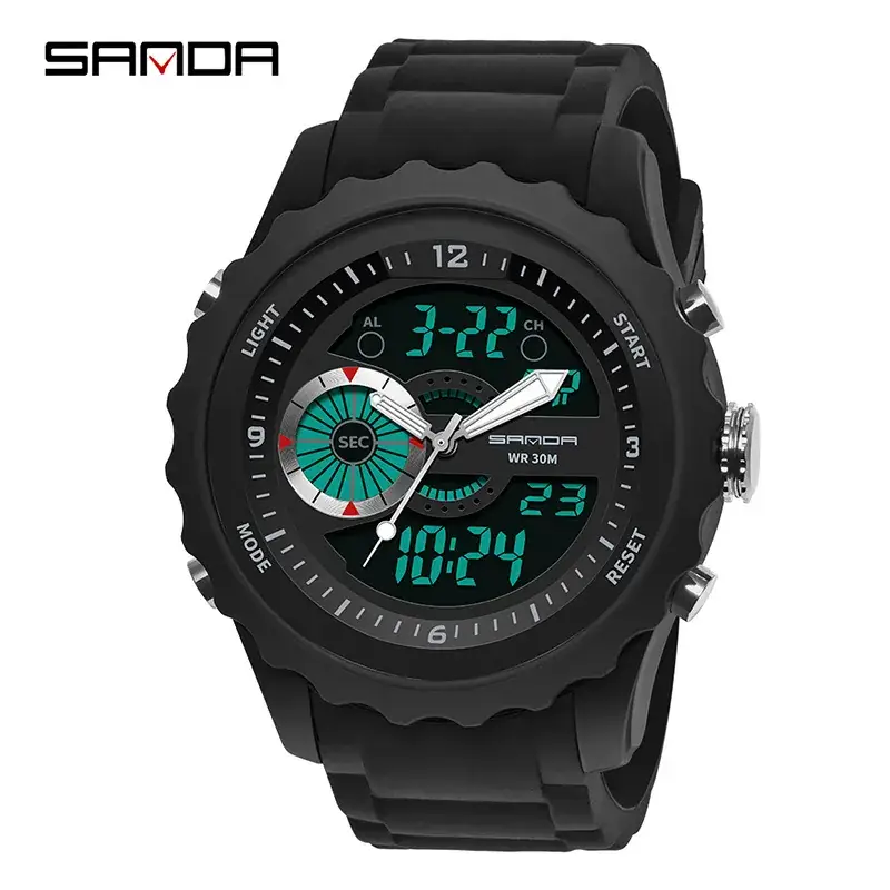 Sanda Multifunctional Waterproof Electronic Watch Black - Image 2