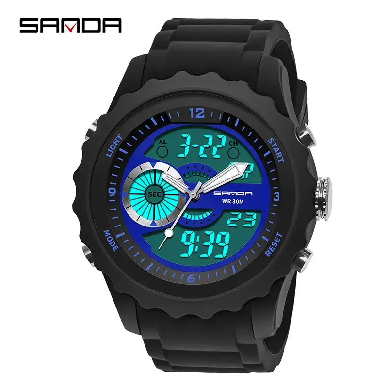 Sanda Multifunctional Waterproof Electronic Watch Black - Image 3
