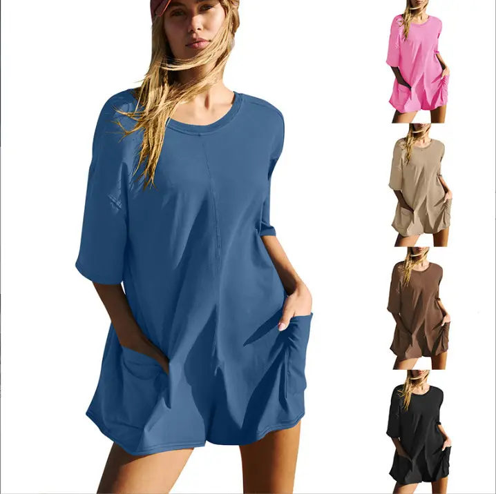 Blue 2024 Summer V-Neck Pocket Jumpsuit for Women - Image 19
