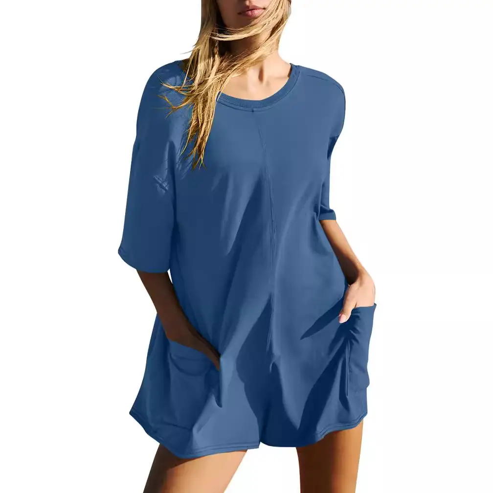 Blue 2024 Summer V-Neck Pocket Jumpsuit for Women - Image 22