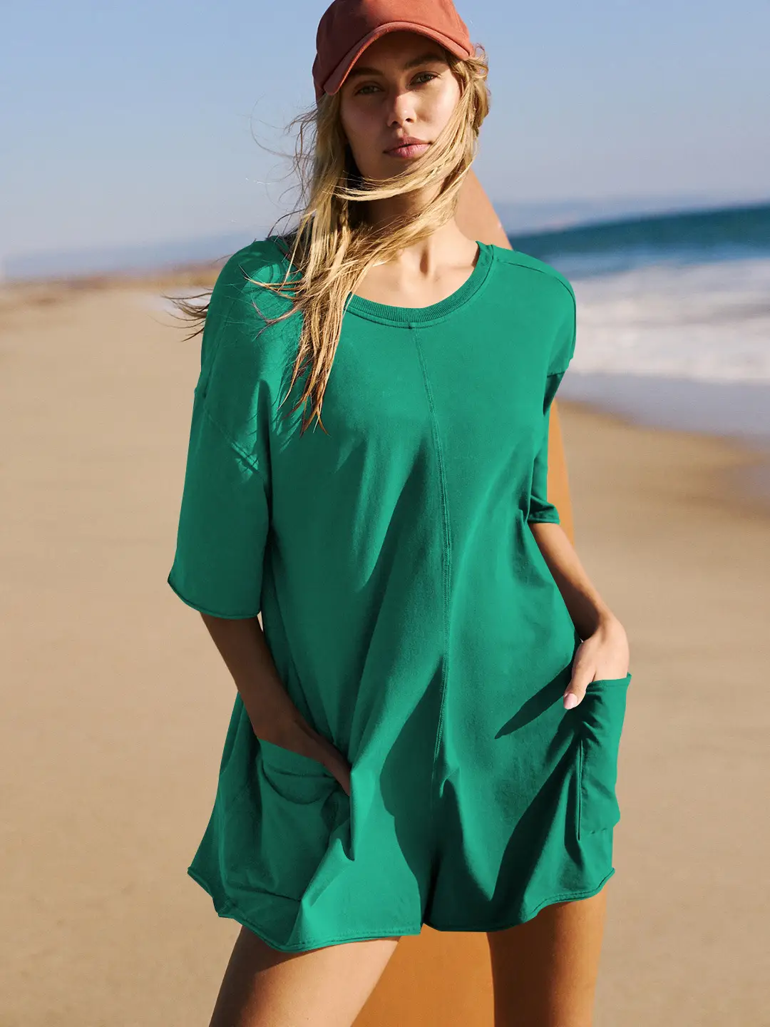Blue 2024 Summer V-Neck Pocket Jumpsuit for Women - Image 6