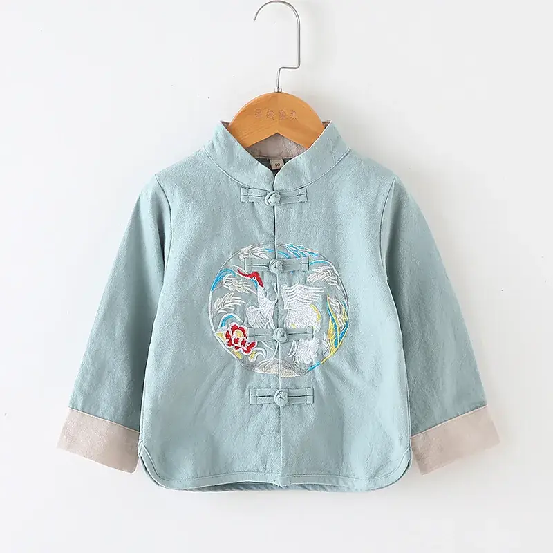 Chinese Style Pink Hanfu Top for Boys Girls Cotton Linen - Image 2