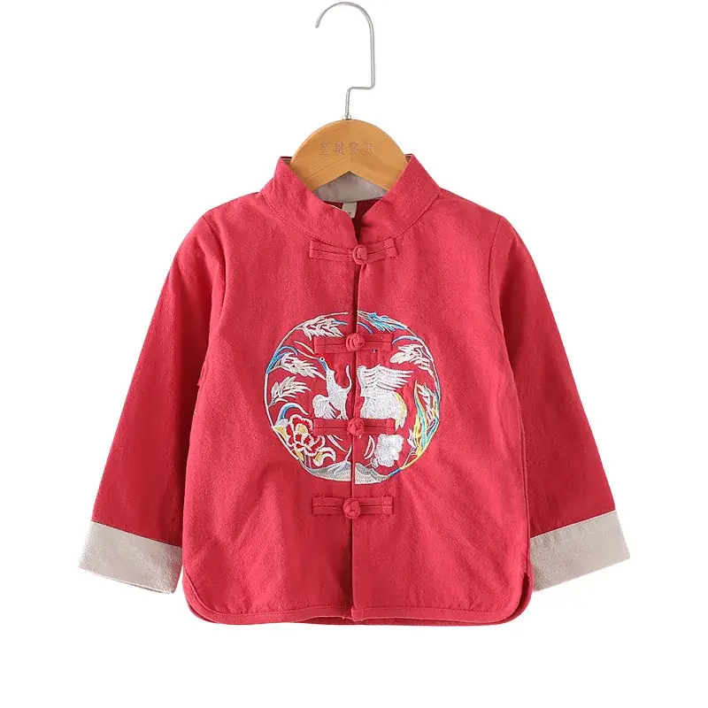 Chinese Style Pink Hanfu Top for Boys Girls Cotton Linen - Image 6