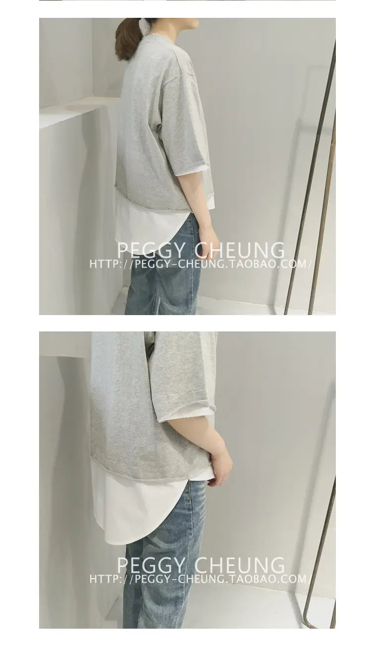 2020 Summer Loose Grey T-Shirt Short Sleeve Korean Style — feature 3