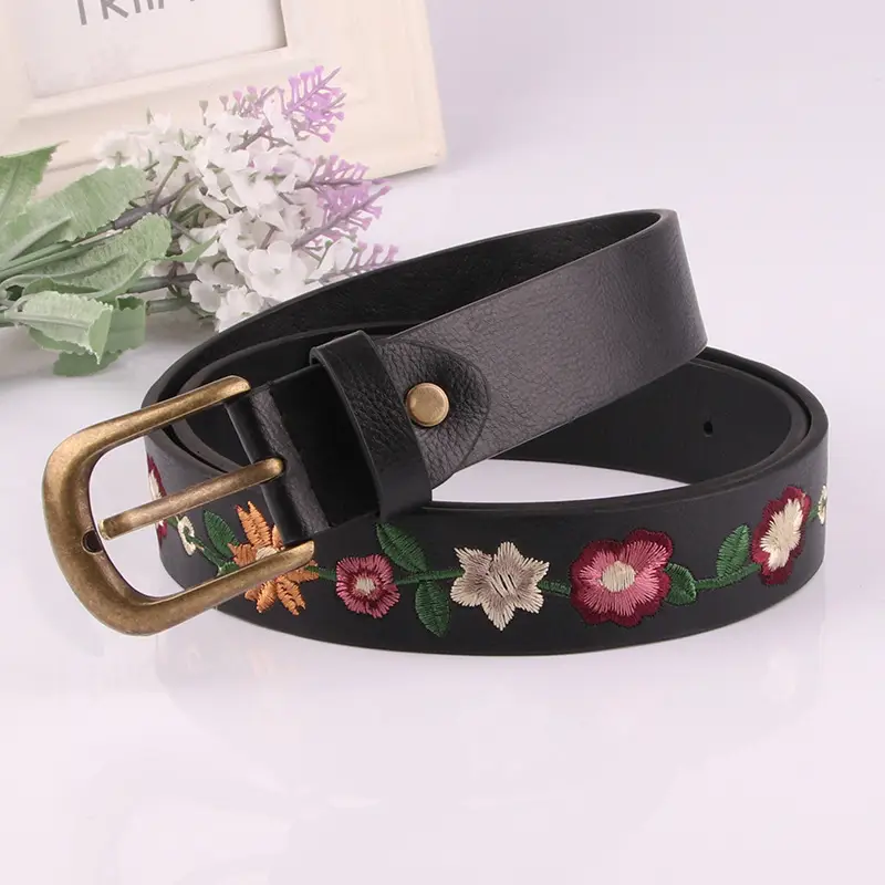 New Embroidered Flower Belt for Women Vintage Style