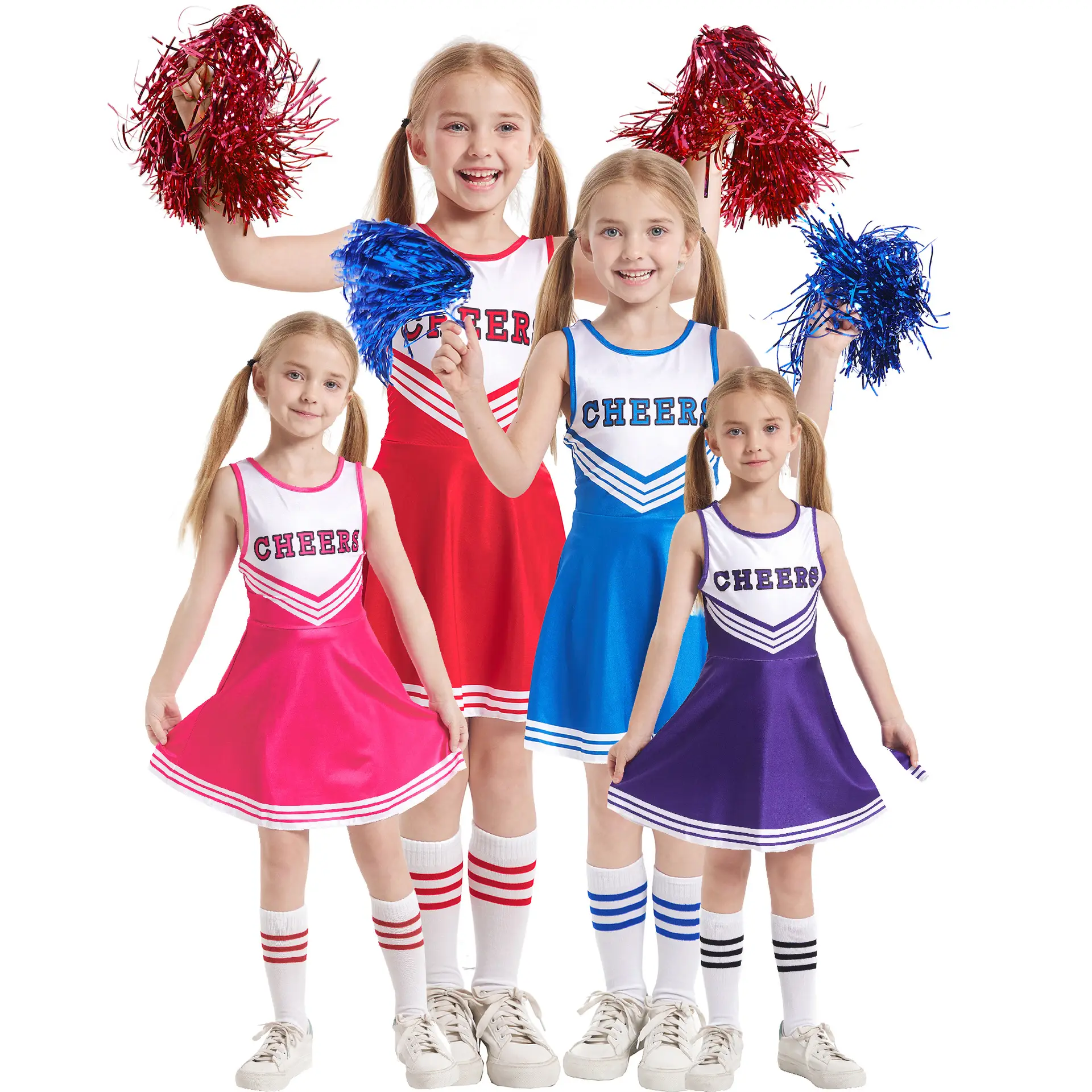 Kids Cheerleader Red Dress Stage Costume School Performance
