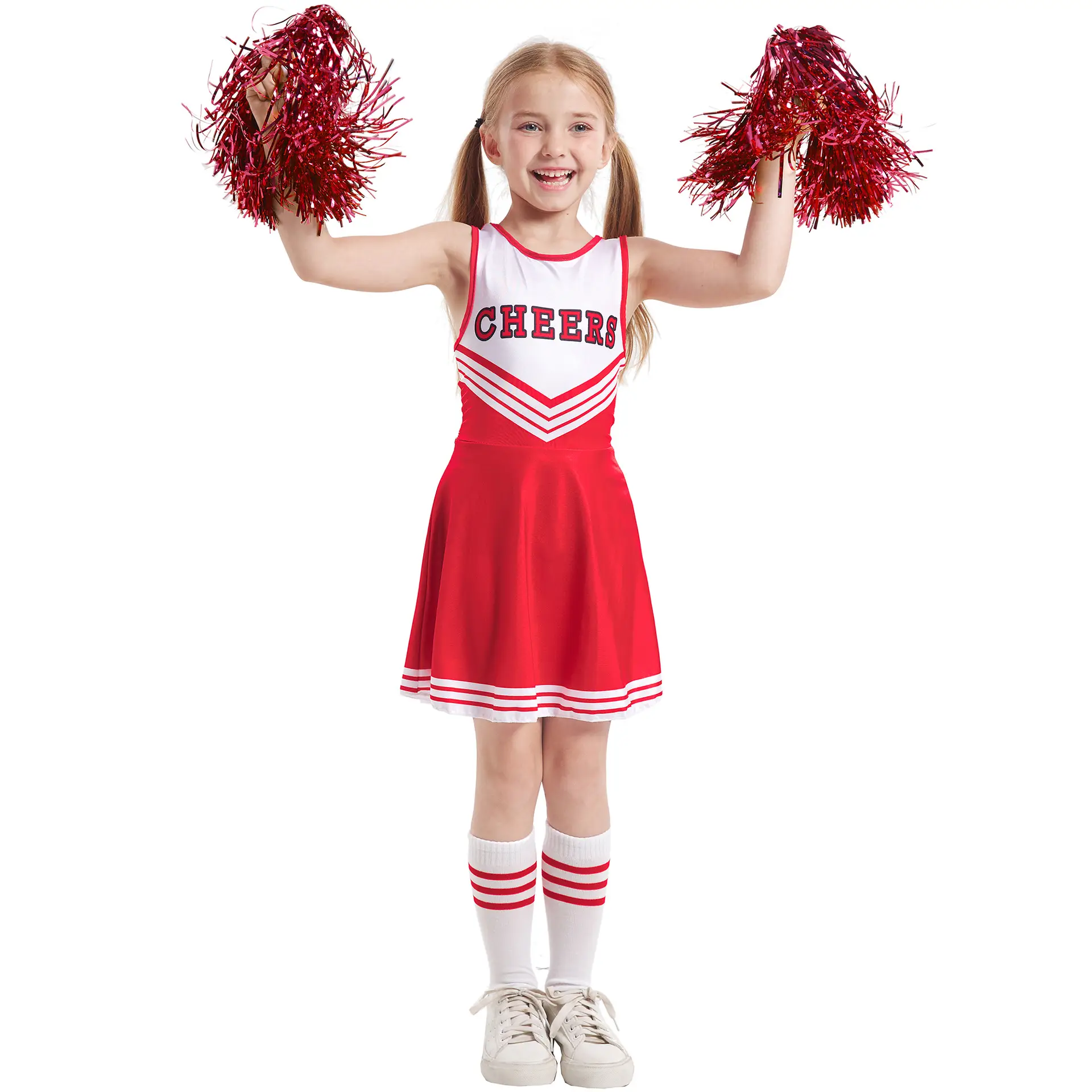 Kids Cheerleader Red Dress Stage Costume School Performance