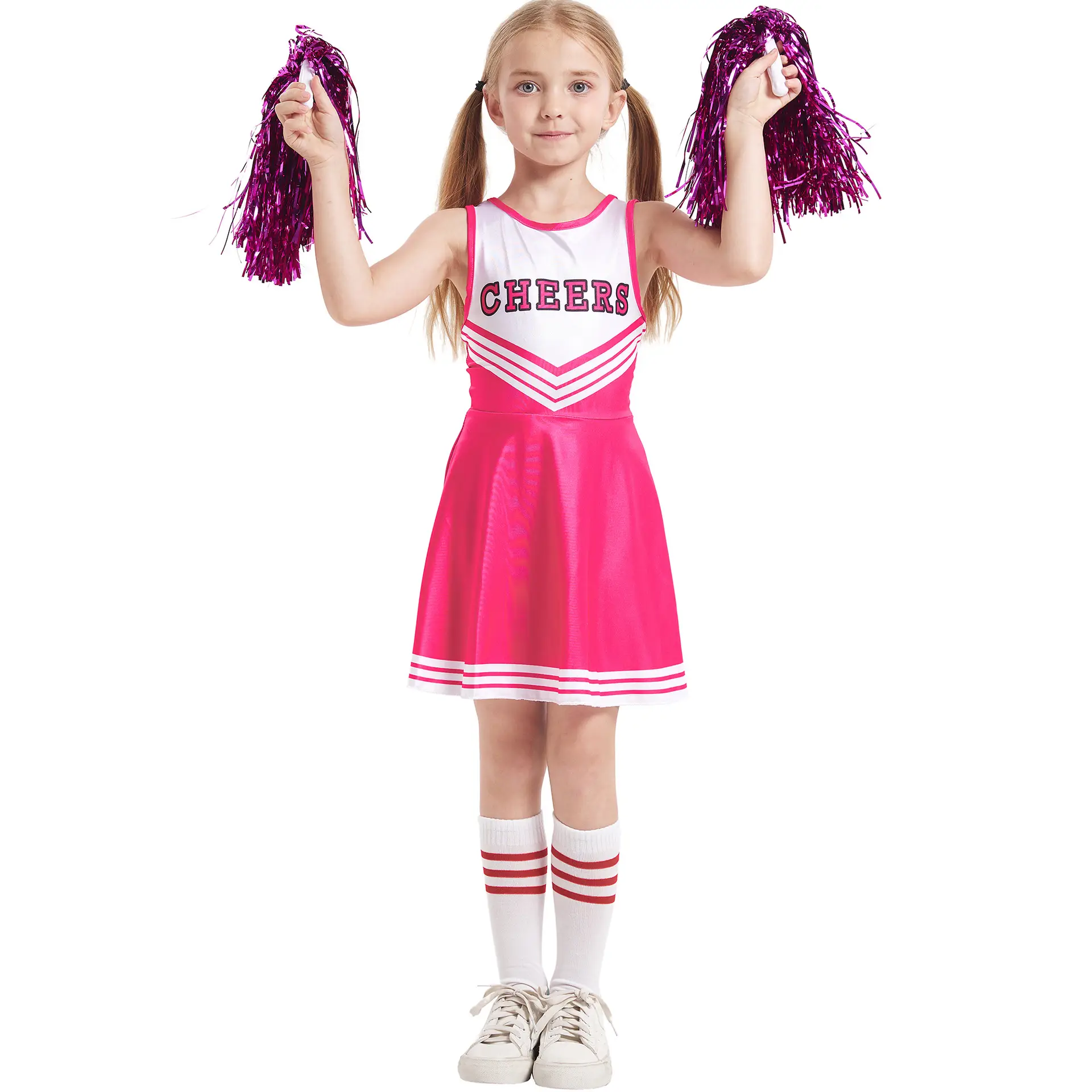 Kids Cheerleader Red Dress Stage Costume School Performance