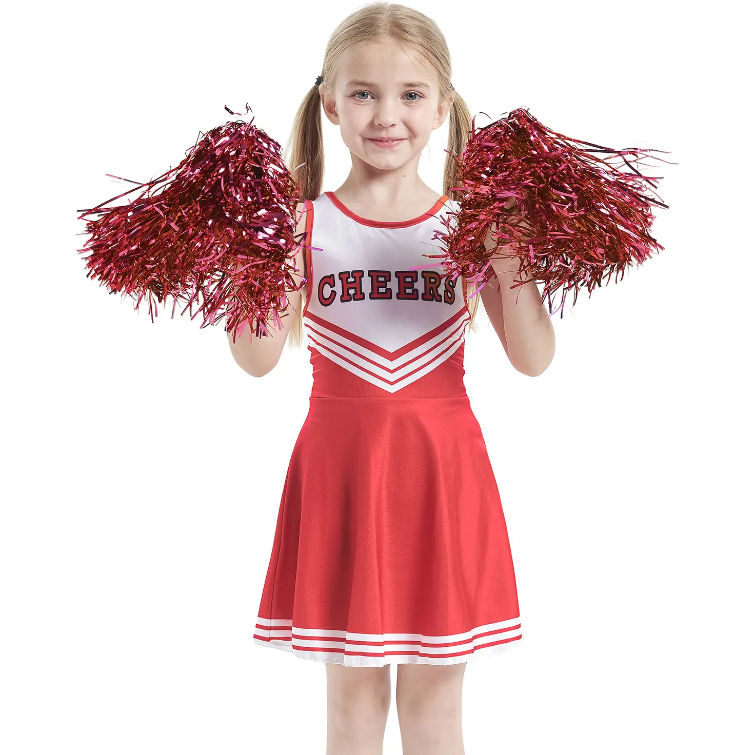 Kids Cheerleader Red Dress Stage Costume School Performance