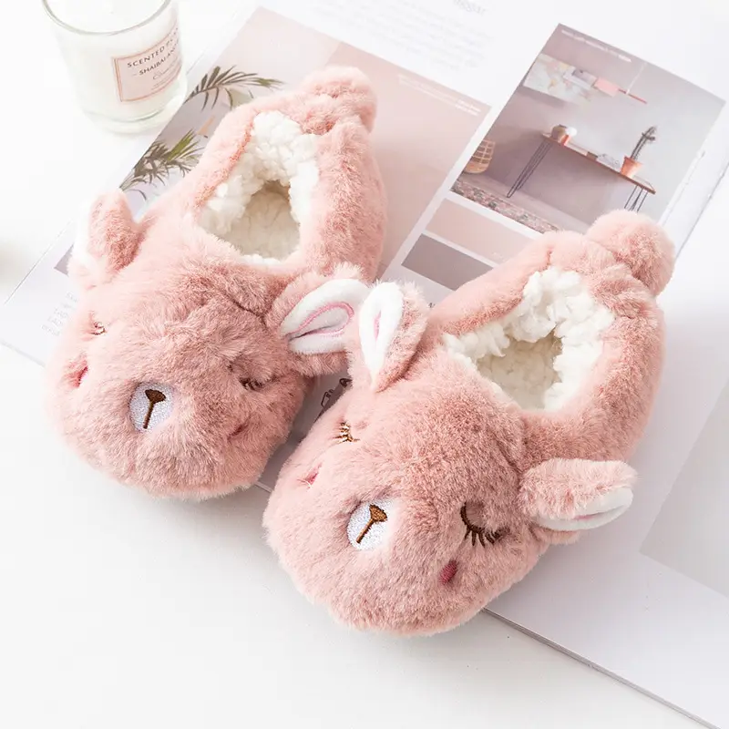 Pink Bunny Fleece Slippers for Toddler Winter Warm
