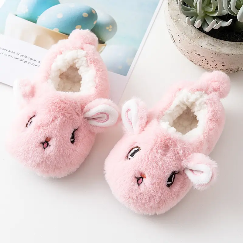 Pink Bunny Fleece Slippers for Toddler Winter Warm