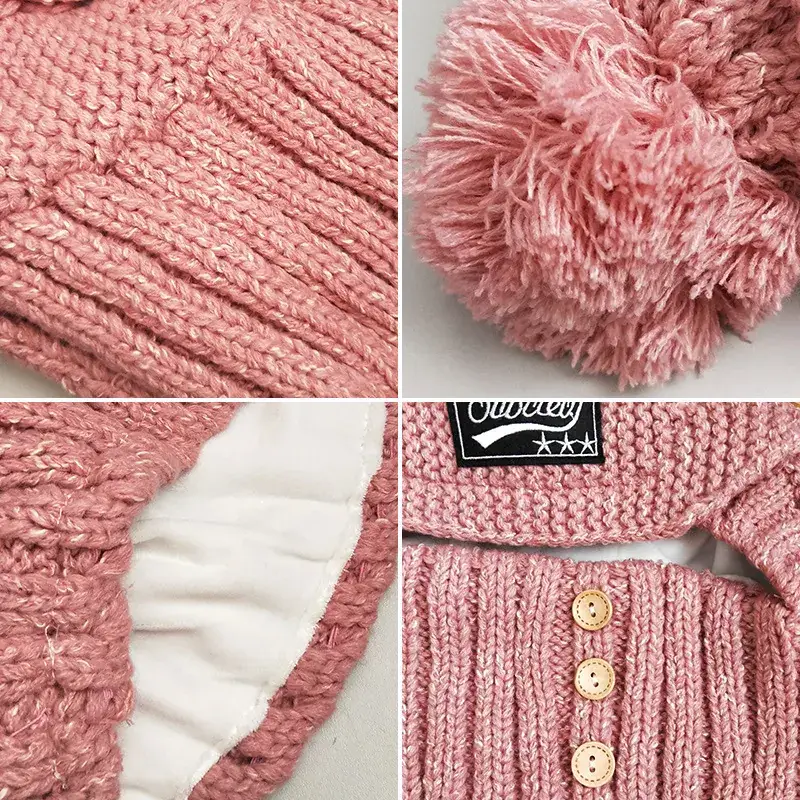 Women's Pink Wool Ski Cap with Button Closure - Image 9