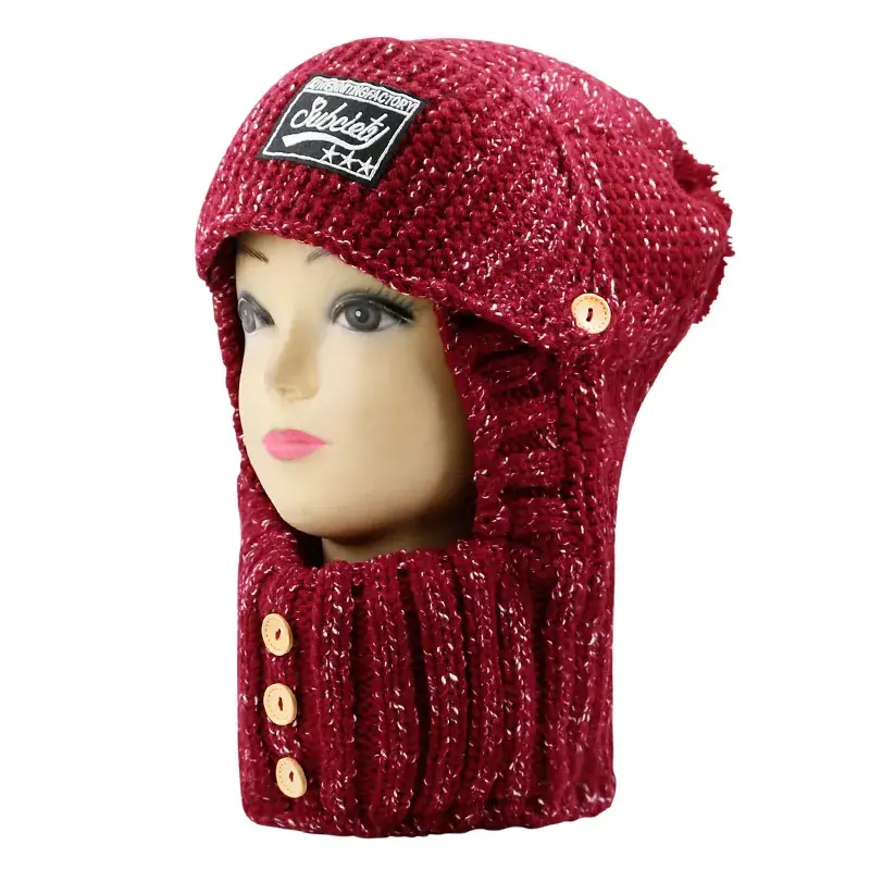 Women's Pink Wool Ski Cap with Button Closure - Image 5