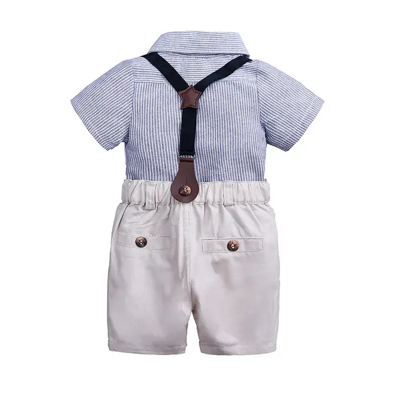 Summer Boys Suit with Bow Tie Shirt & Suspender Shorts Set - Image 2