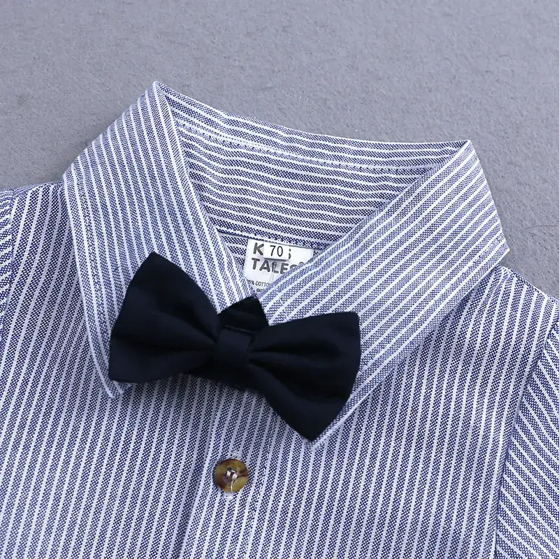 Summer Boys Suit with Bow Tie Shirt & Suspender Shorts Set - Image 3