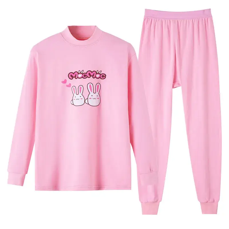 Girls Pink Pajamas Set with Cute Bunny Design