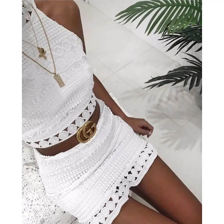 Waterproof Crochet Turtleneck Dress White