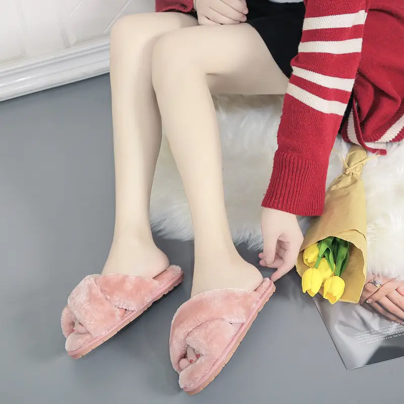 Factory Amazon Cross-border Home Increase 45 Leopard Cross Mao Mao Slippers Children Men's and Women's Home Cotton Slippers